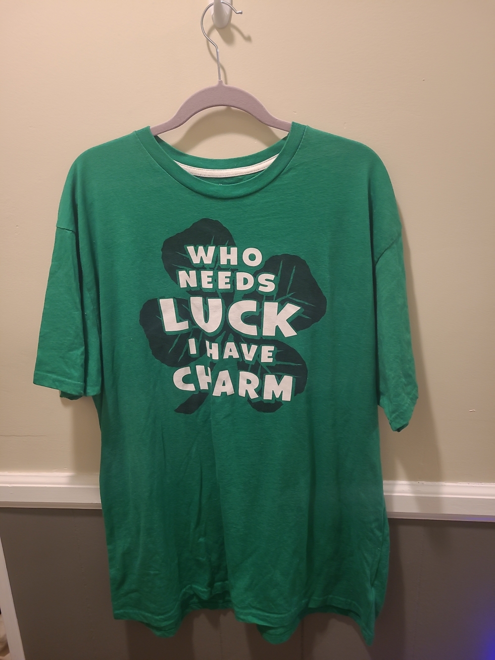 St. Patrick's Day Baseball T-Shirt FUNNY Men's 2XL Who Needs Luck Charm